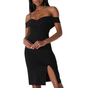 LULU’S CLASSIC GLAM BLACK OFF-THE-SHOULDER BODYCON DRESS SIZE MEDIUM